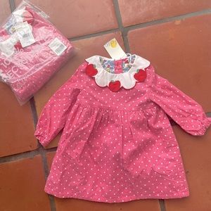 mini boden baby boden strawberry 🍓 polka dot dress 6-9 mos new with tags